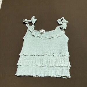 Love tree green ruffle tank top womenM. SKU-B537Polyester.